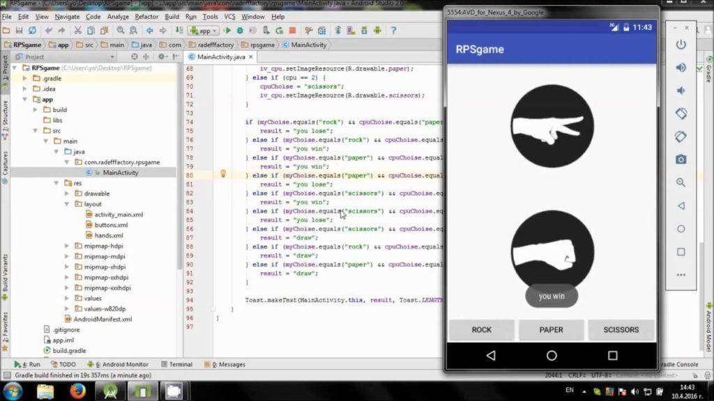 Develop Rock Paper Scissors game in Android Studio