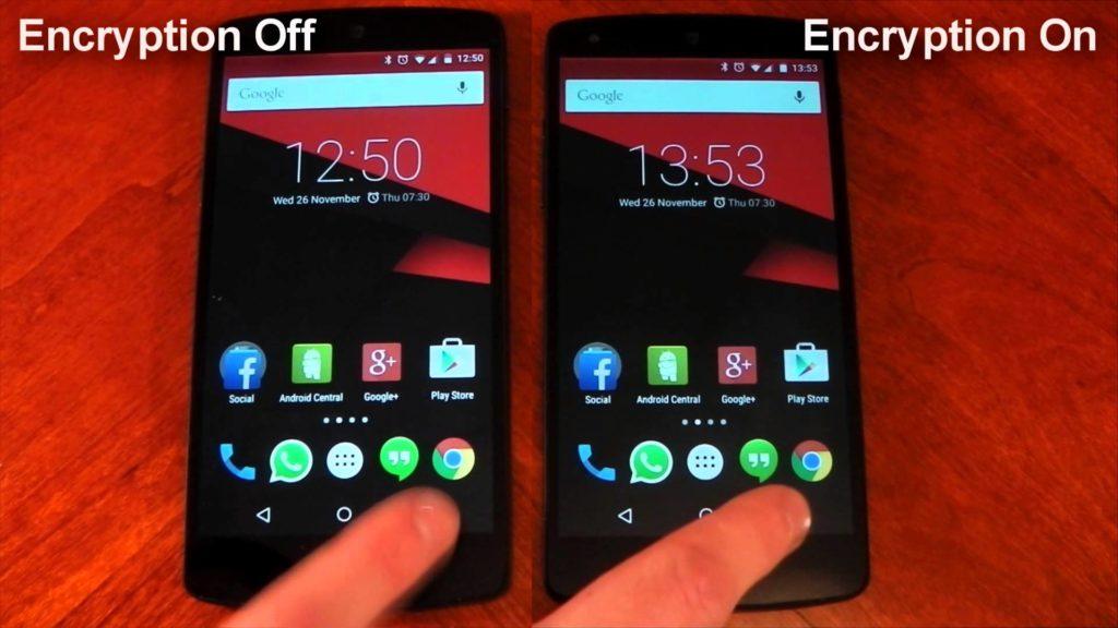 Nexus 5 — Android 5.0 Lollipop — Encrypted vs Unencrypted