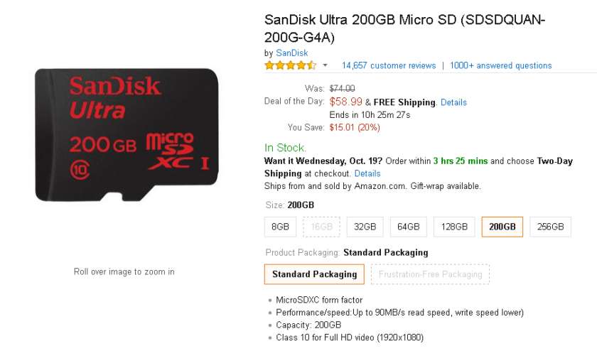Deal: 200GB SanDisk microSD going for $59 on Amazon, and more