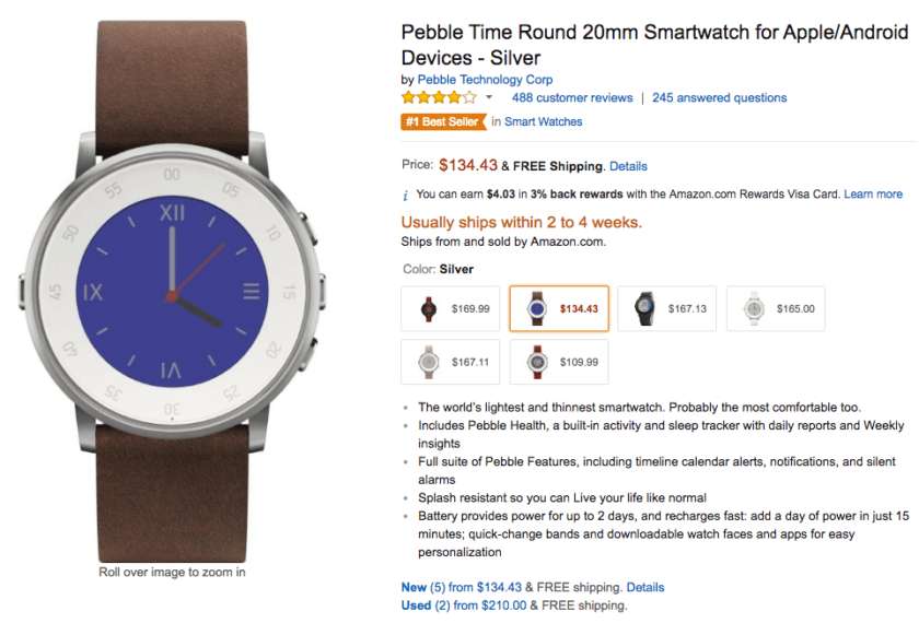 Deal: Grab a Pebble Time Round for just $134 from Amazon ($65 off)